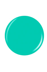 Glossy bright turquoise/seafoam round shape sample color swatch in a white color scene